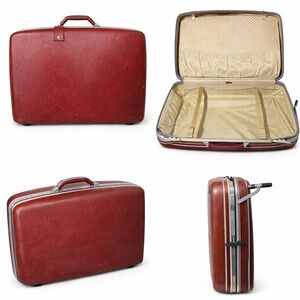 Vintage Samsonite Oxblood Red Hard Shell Suitcase w Keys XL Retro Travel Luggage